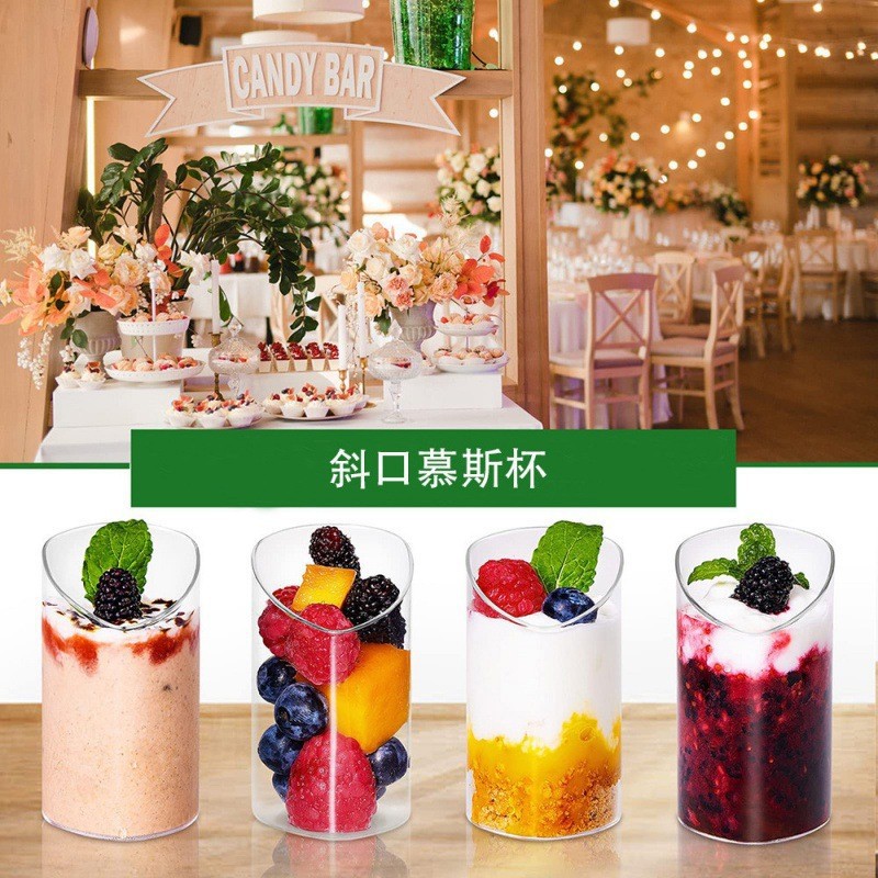 70ML slanted mousse cup, party wedding dessert cup, cross-border factory disposable plastic jelly pudding cup, Europe and America Application Scenario