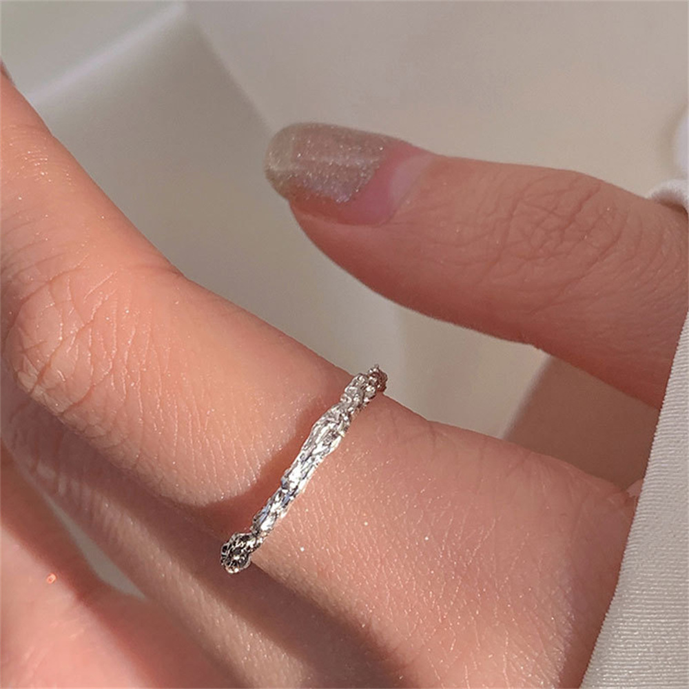 925 sterling silver pleated tin foil texture ring for women's ins, cold style, niche design, individual and simple open ring trend details Picture
