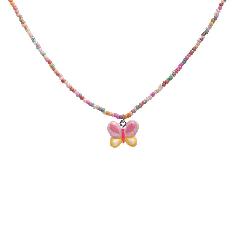 Japanese and Korean colorful beaded necklace, fun cartoon, cute children's butterfly heart collarbone chain, dopamine girl accessories Item Picture