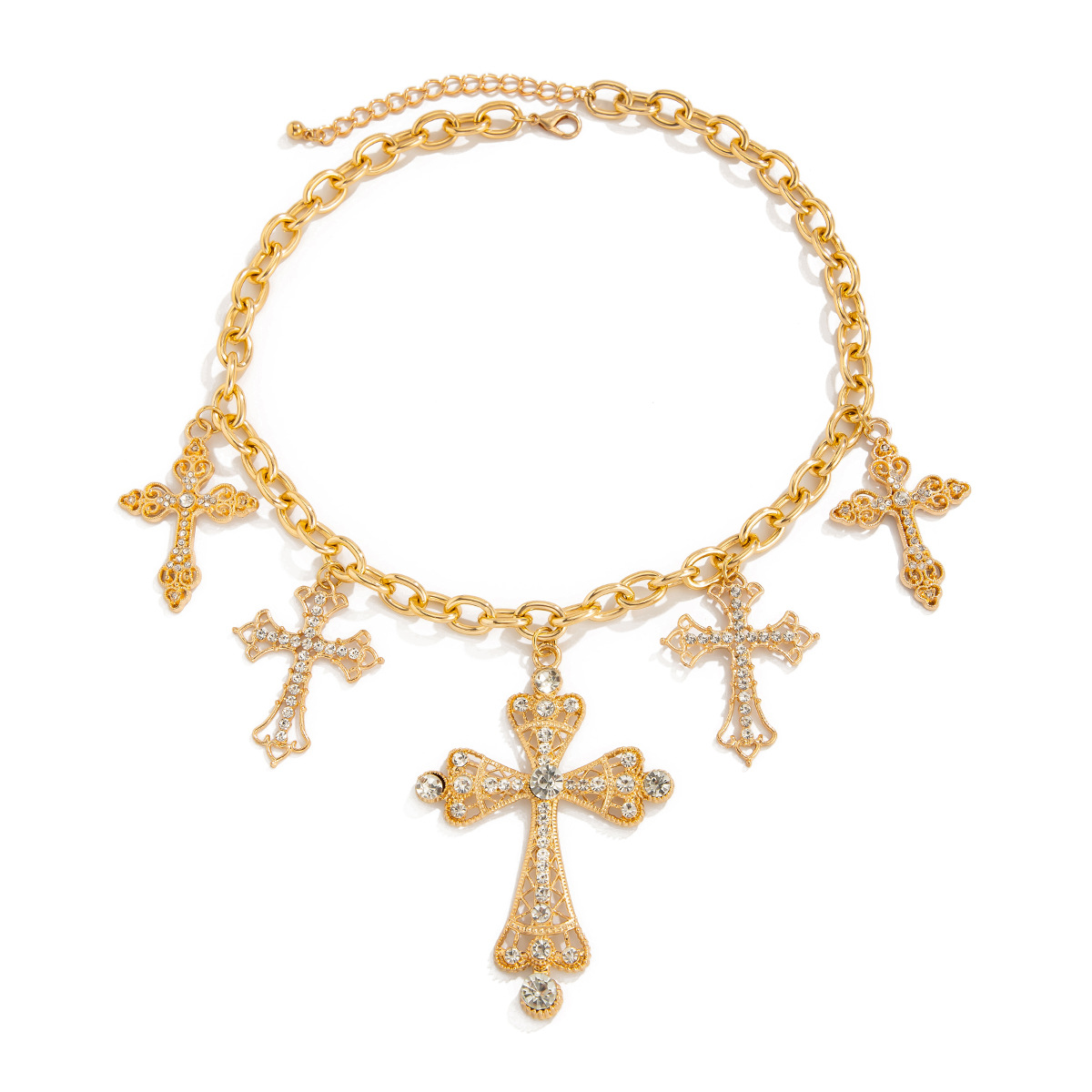 European and American cross-border jewelry, fashionable ins style diamond-encrusted cross necklace, personalized and trendy women's cross chain necklace Item Picture