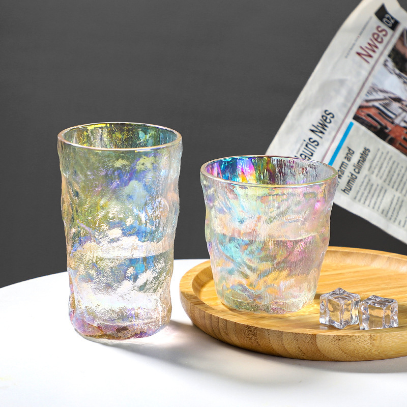 High-appearance-level InS-style iride-colored glass glacier cups, simple household light luxury seven-color tree-patterned beer mugs factory wholesale details Picture
