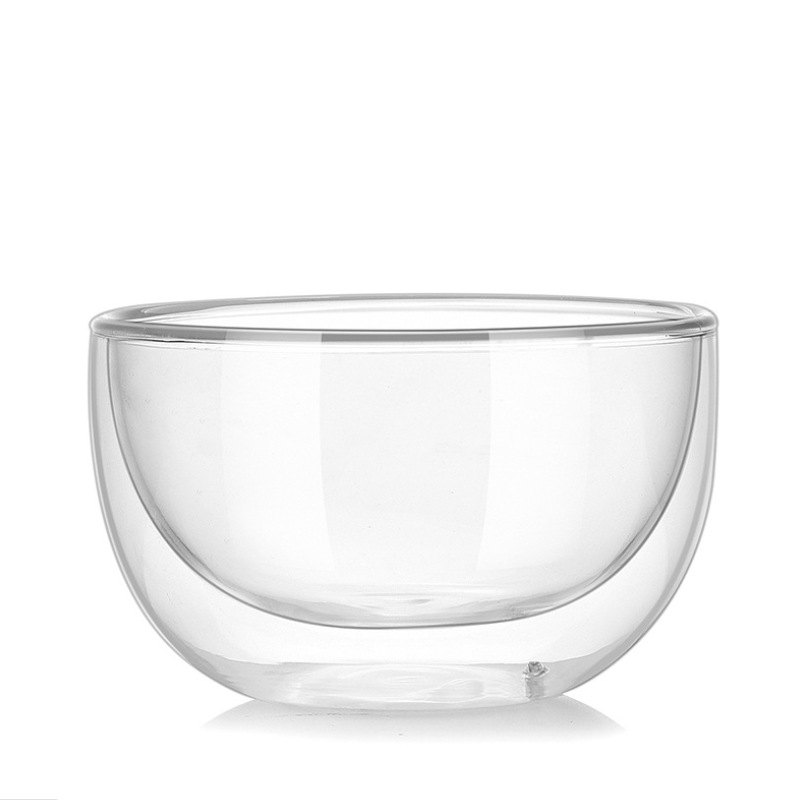Factory wholesale transparent fruit salad bowls, high borosilicate heat-resistant glass tableware, household breakfast double-layer glass bowls Item Picture