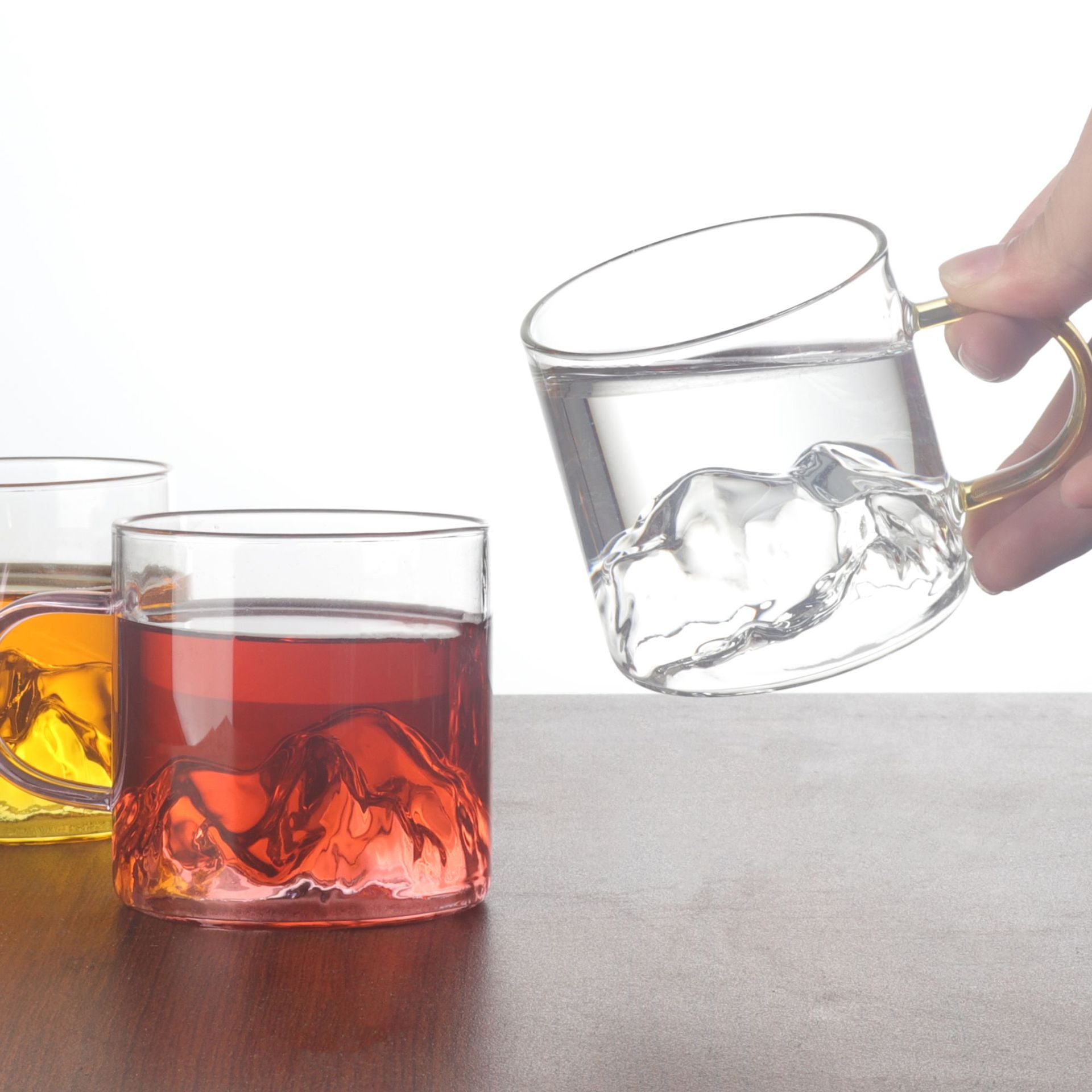 Glass ice mountain flower tea cup, household tea cup, mountain viewing cup, Japanese Fuji Mountain whisky cup, high appearance level water cup details Picture