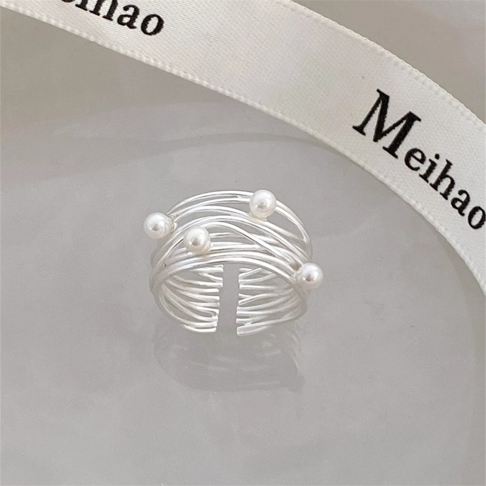 A high-end multi-layer line wound pearl open ring for women, S925 sterling silver, with a light luxury and fashionable niche design Item Picture