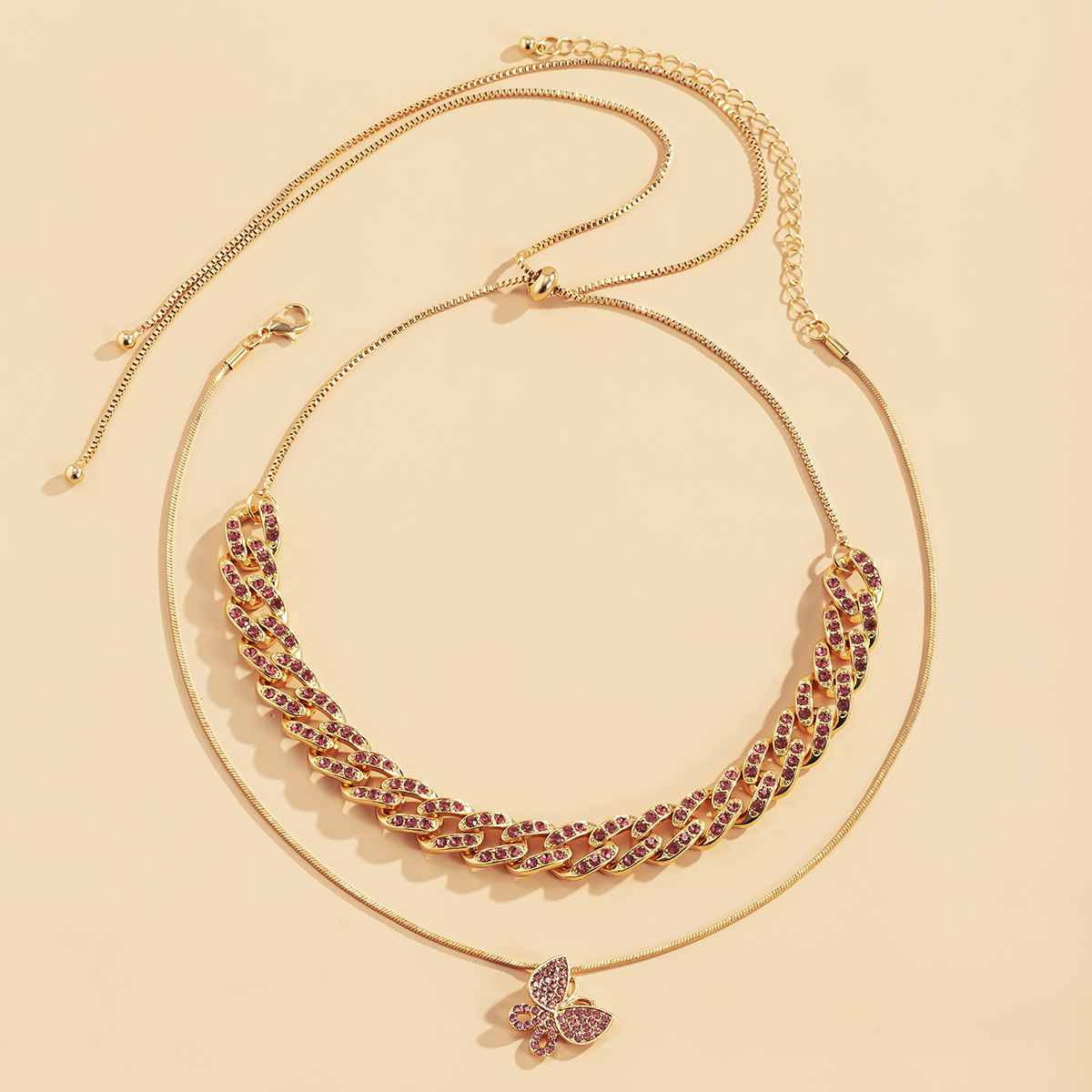 European and American cross-border jewelry, retro butterfly rose gold collarbone necklace, simple Cuban clasp snake bone chain necklace Application Scenario