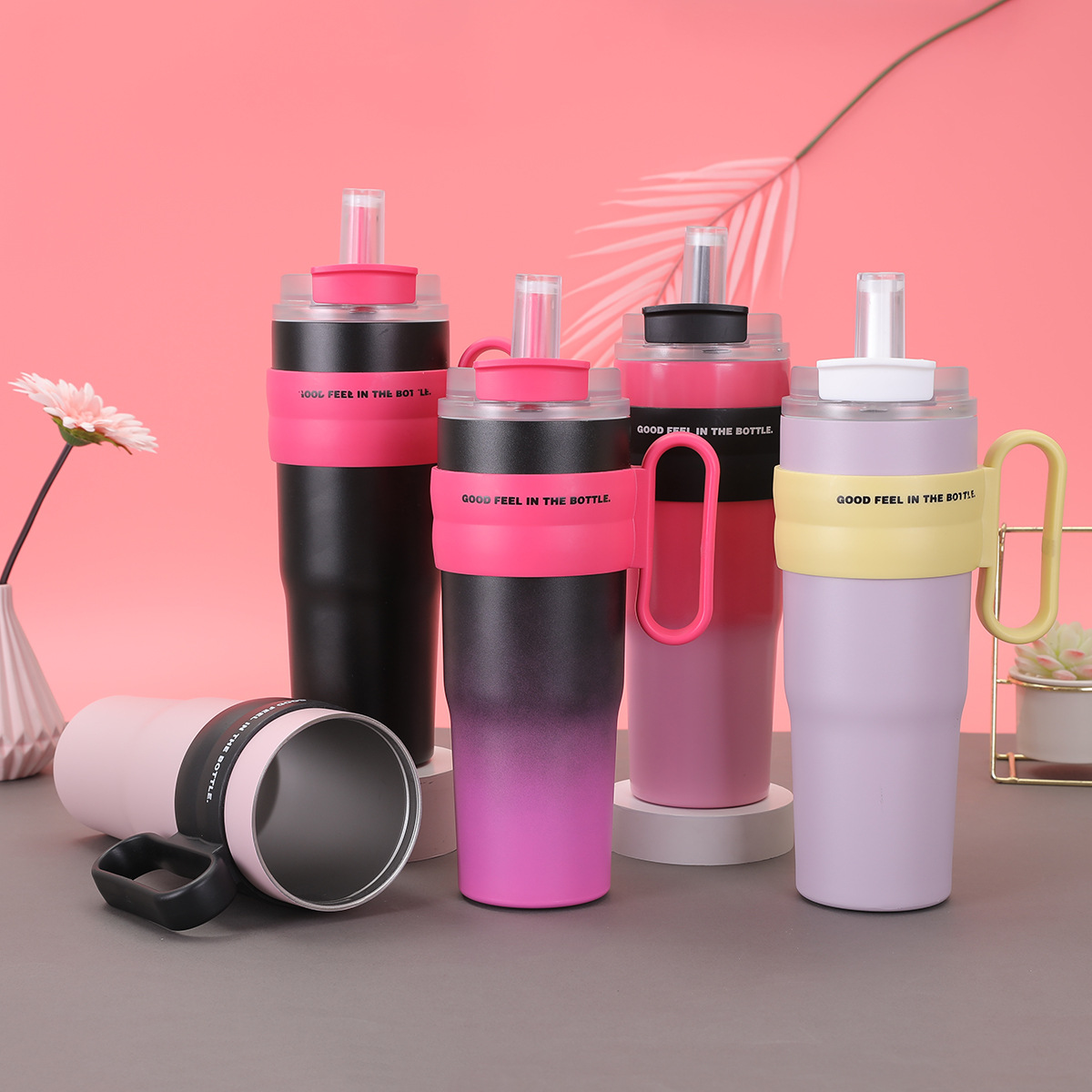 Creative Dopamine Double Drink Giant 40oz large-capacity insulated cup, 304 stainless steel vacuum straw insulated cup details Picture