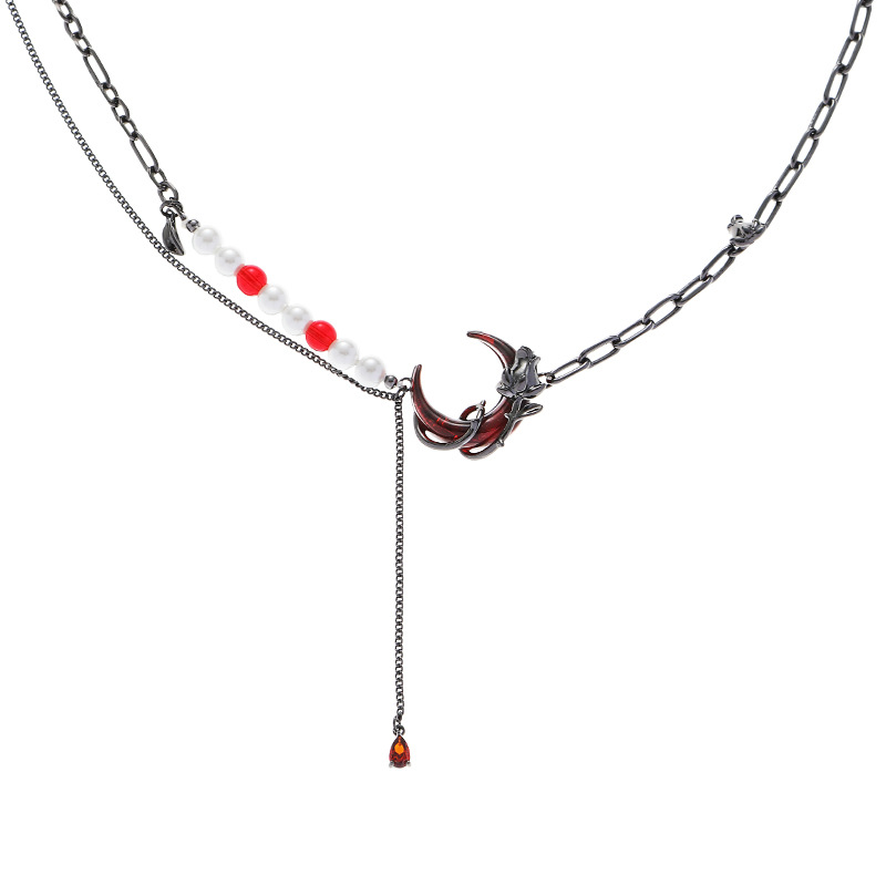 2024 New crescent rose necklace, women's pearl light luxury tassel retro sweater chain, hot girl hip-hop necklace, fashionable Item Picture