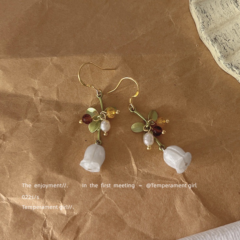 French retro style ~ Court handcrafted 925 silver needle, niche design sense lily of the valley earrings, women's Yiwu jewelry earrings full figure
