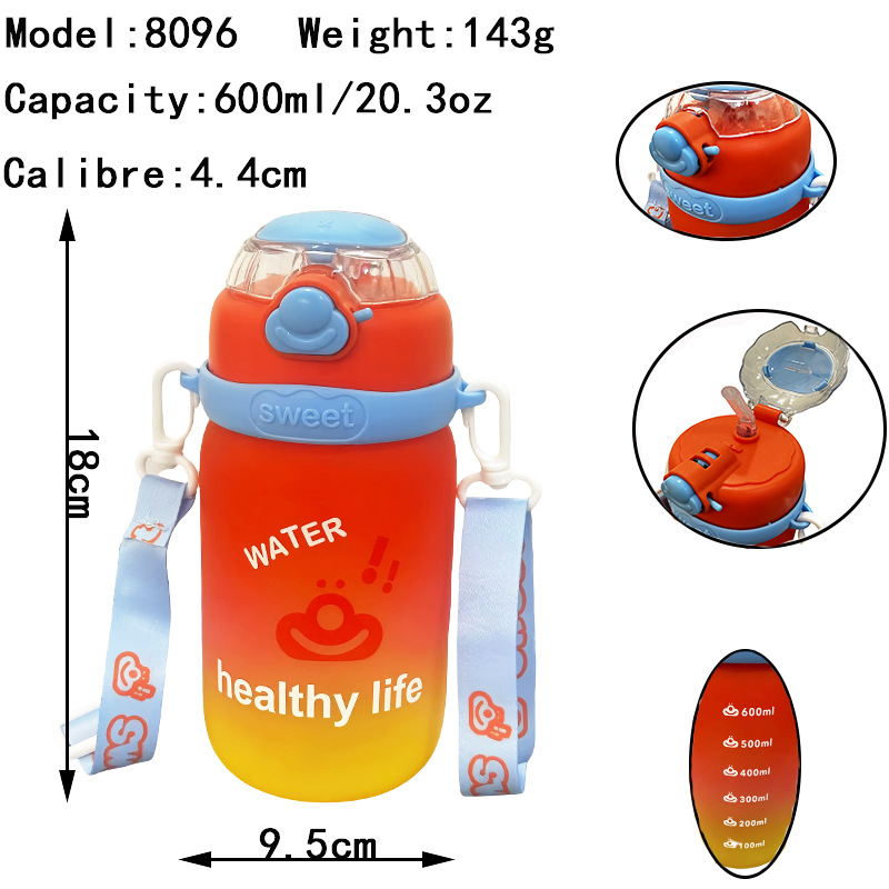 Summer new cartoon 600ml colorful matte bouncing lid PC student plastic cup for boys and girls with strap portable water cup Application Scenario