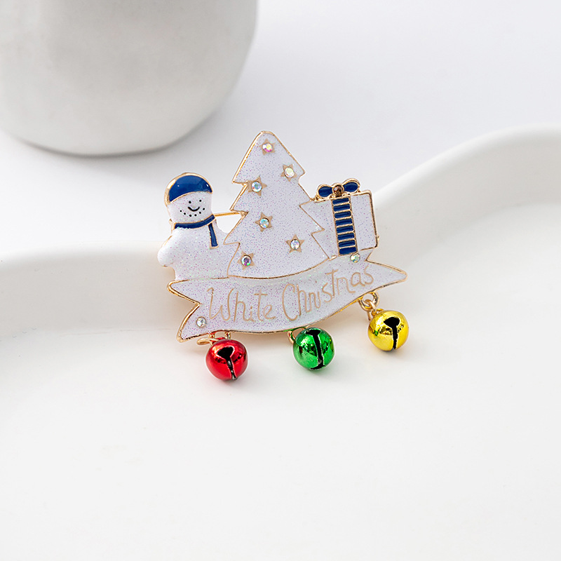 Cross-border Christmas party Cartoon snowman brooch Christmas tree bell Dress Pin Oil Drip bow corsage full figure