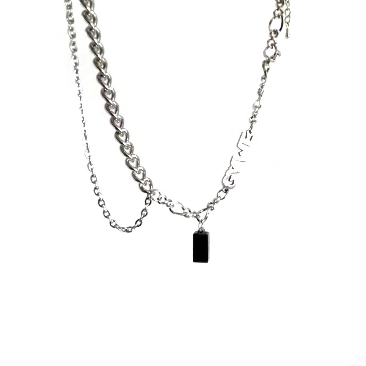 Black zircon letter spliced silver necklace for women, 2023 new hip-hop collarbone chain, Instagram niche and unique necklace Item Picture