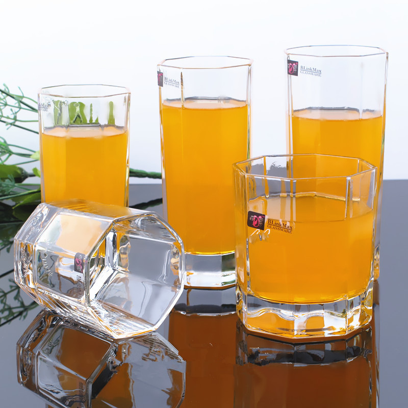 Lizun transparent octagonal cups, whisky cups, beer cups, juice cups, beverage cups, glass cups wholesale with ogo printing full figure