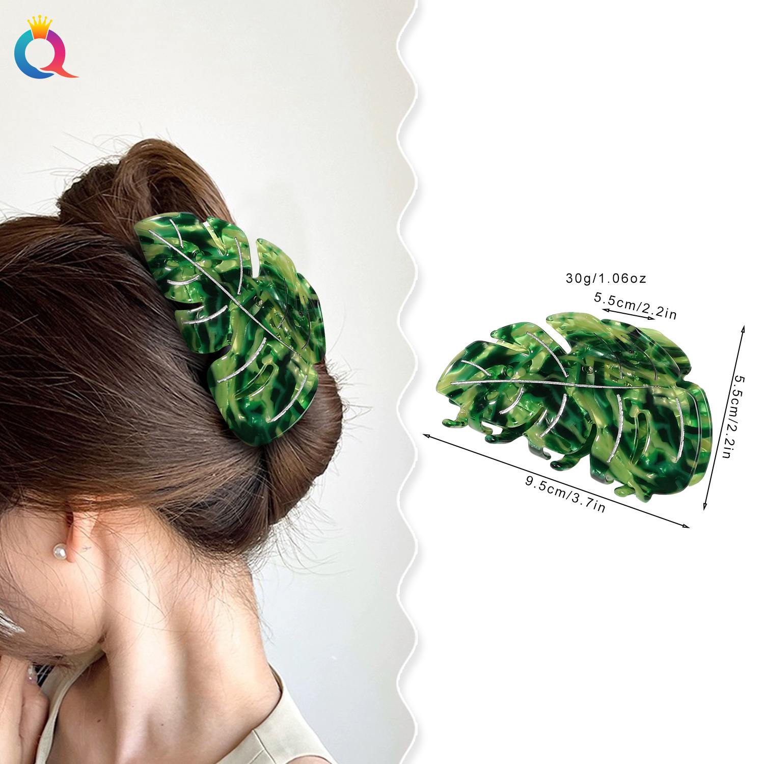 Qiyue Cross-border Acetic Acid Leaf Hair clips, women's updo hair clips, hairpins, high-end shark clips, hair accessories and headwear wholesale details Picture