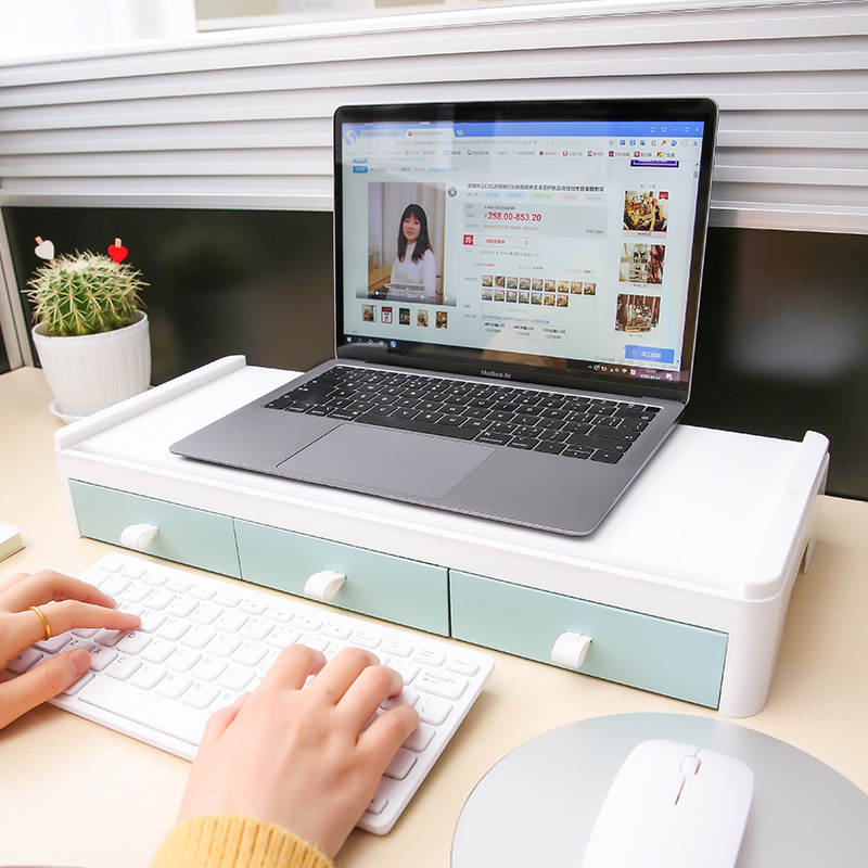 Desktop computer height-increasing stand, display base seat, office storage box, screen pull-out notebook storage box Specification drawing