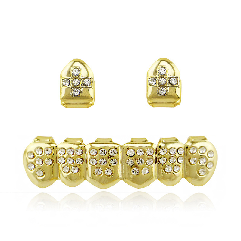A popular 18K gold-plated diamond hip-hop braces for men and women, suitable for both genders, is supplied by a diamond-encrusted eight-tooth accessory manufacturer full figure