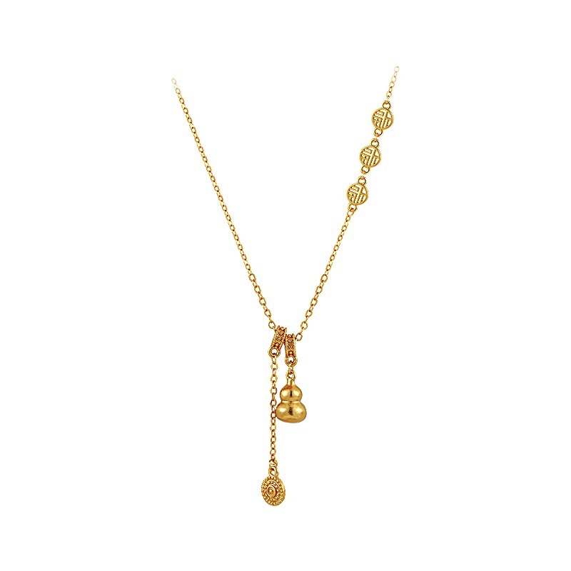 New Chinese-style golden gourd necklace for women, light luxury, niche design sense, traditional Chinese style temperament, Fu brand tassel collarbone chain Item Picture