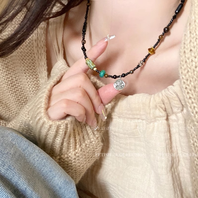 Retro auspicious cloud beaded necklace, light luxury and niche design, 2023 new style collarbone chain for girls Specification drawing