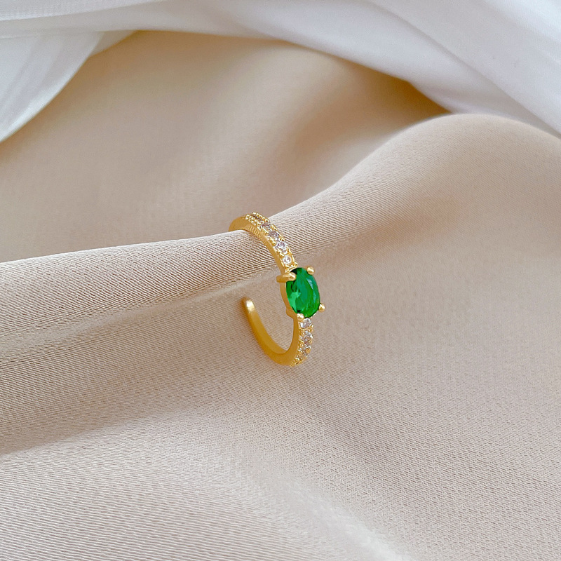 【 Real Gold 】 Green zircon ring with adjustable opening, simple Japanese-style bracelet, couple rings Specification drawing