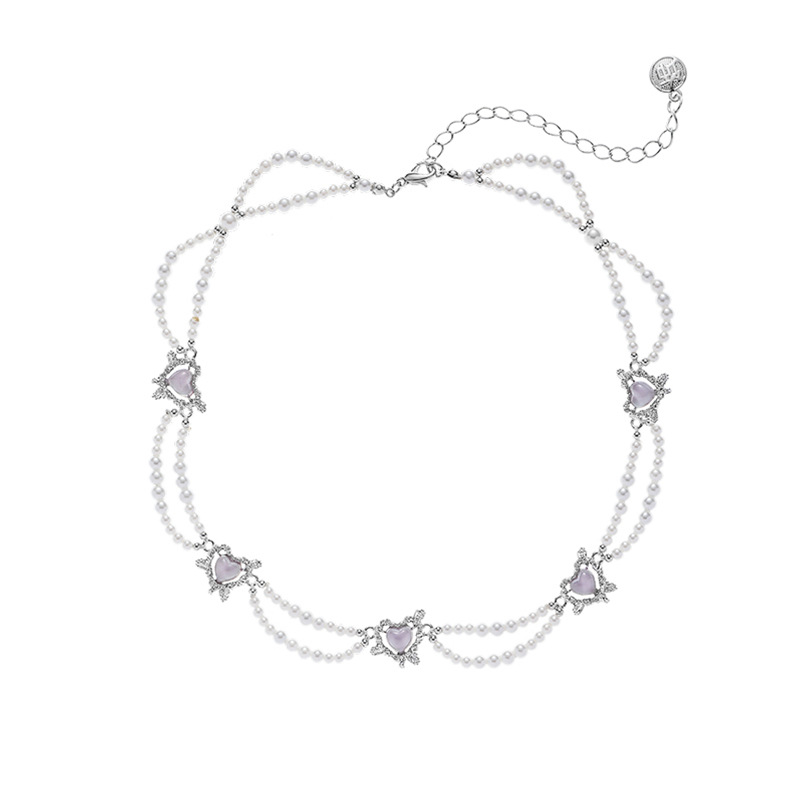 2024 New stylish and versatile purple heart-shaped necklace, ins high-end, original and niche neck collarbone chain wholesale Item Picture