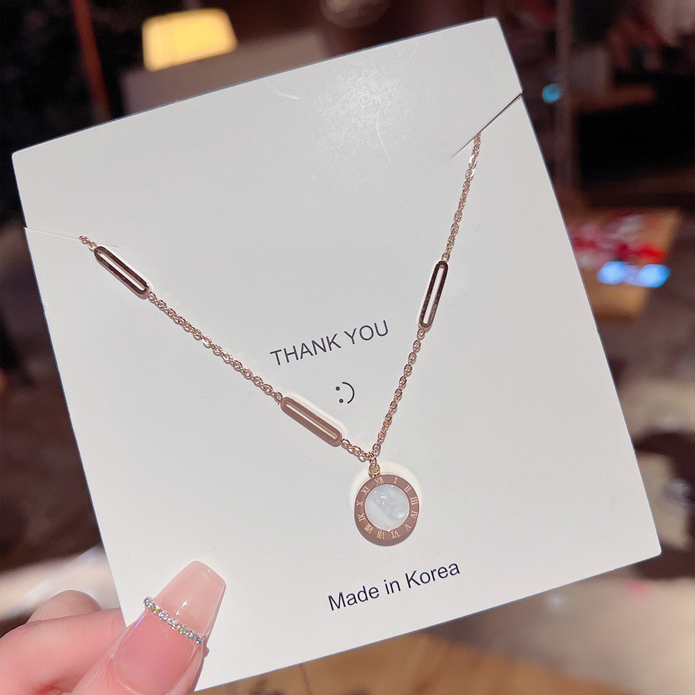 Titanium steel non-fading round letter necklace for women's collarbone chain, light luxury and niche design, simple and versatile sweater chain wholesale details Picture