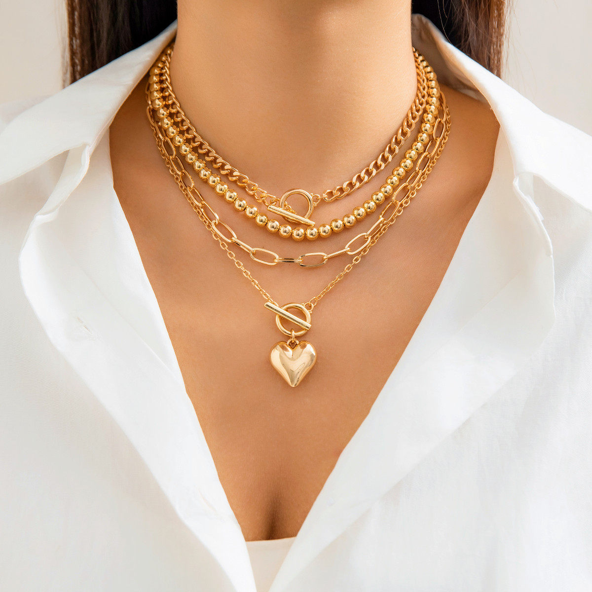European and American hip-hop simple beaded set necklace versatile geometric OT buckle short heart-shaped necklace accessory for ladies Specification drawing