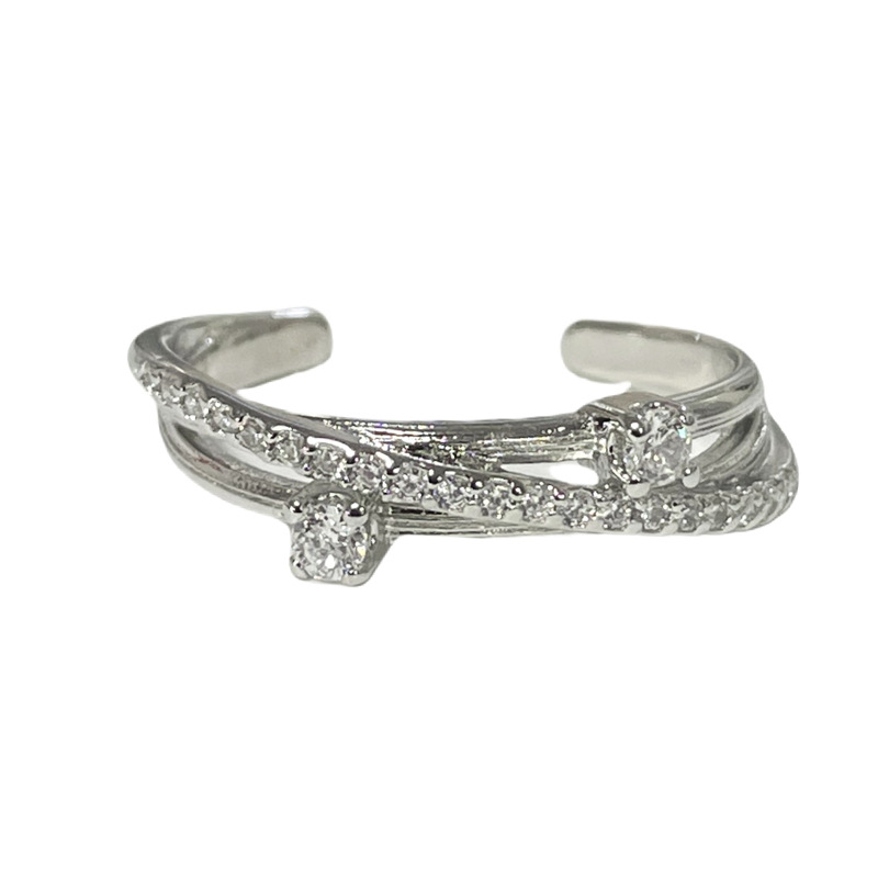 A new retro style brushed micro-set open ring with a cold and elegant feminine touch, featuring a unique and high-end look, is simple and exquisite Item Picture