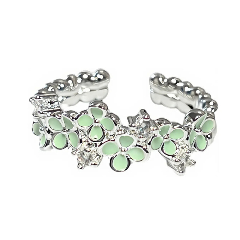 Summer atmosphere Mambo mint green drip glaze butterfly open ring, sweet and whitening for women, flower cold style ring Item Picture