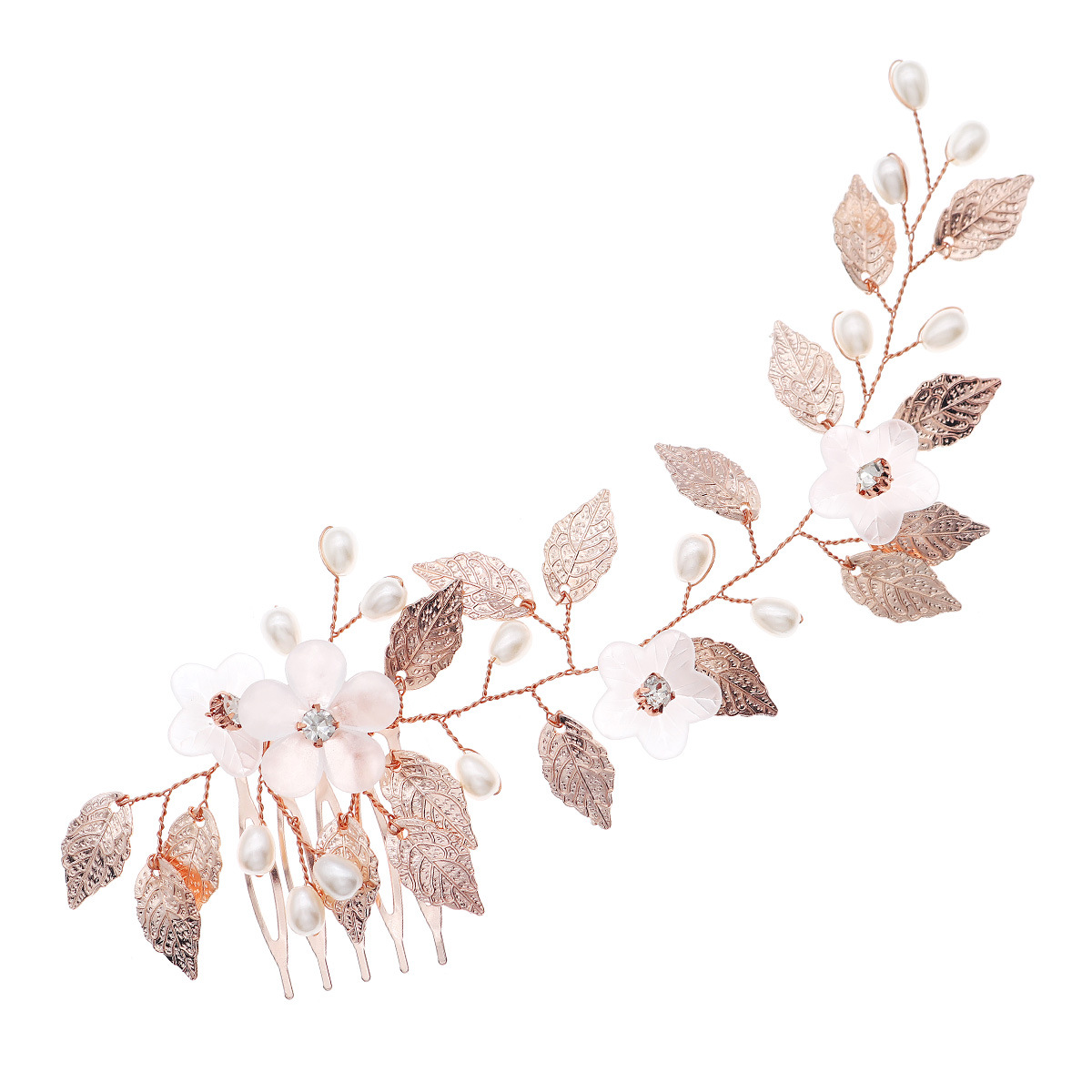 New Chinese-style ancient-style Xiuhe hair accessory, versatile golden leaf hand-inserted comb, cheongsam, Hanfu, updo, pearl hair comb Item Picture