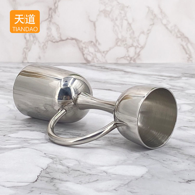 Stainless steel double-headed measuring cup, cocktail ounce cup with handle, measuring glass, mixing glass, large-capacity food-grade measuring spoon Specification drawing