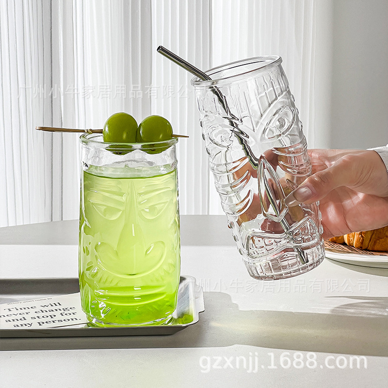 Creative beverage sparkling water cup, Halloween tiki cocktail glass, Big nose totem whisky Ghost face cup details Picture
