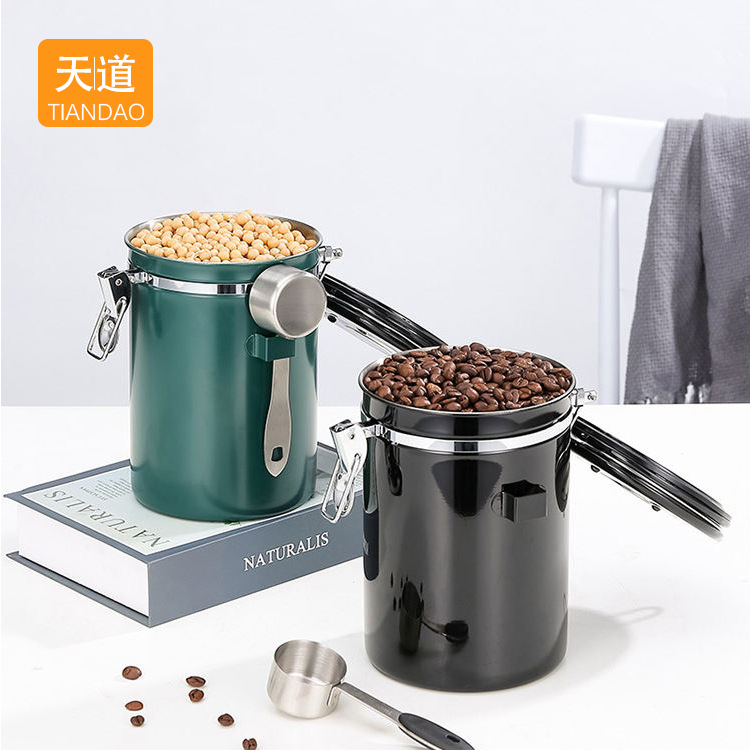 Stainless steel 304 coffee bean sealed jar, kitchen tea sugar coffee storage jar with date turntable and vent door Application Scenario