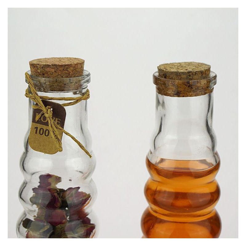 New 350ML glass beverage bottle, flower tea bottle, gourd bottle, wooden stopper bottle, creative glass container Item Picture