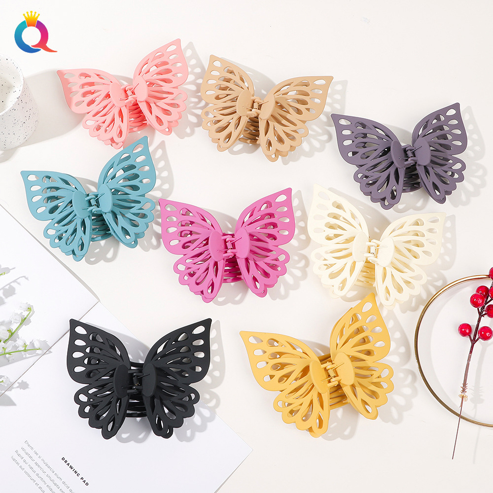 Qiyue Cross-border Frosted Butterfly Hair Clips, ins Large Grabbers, Double-layer clips, shark hair clips, hair accessories wholesale full figure