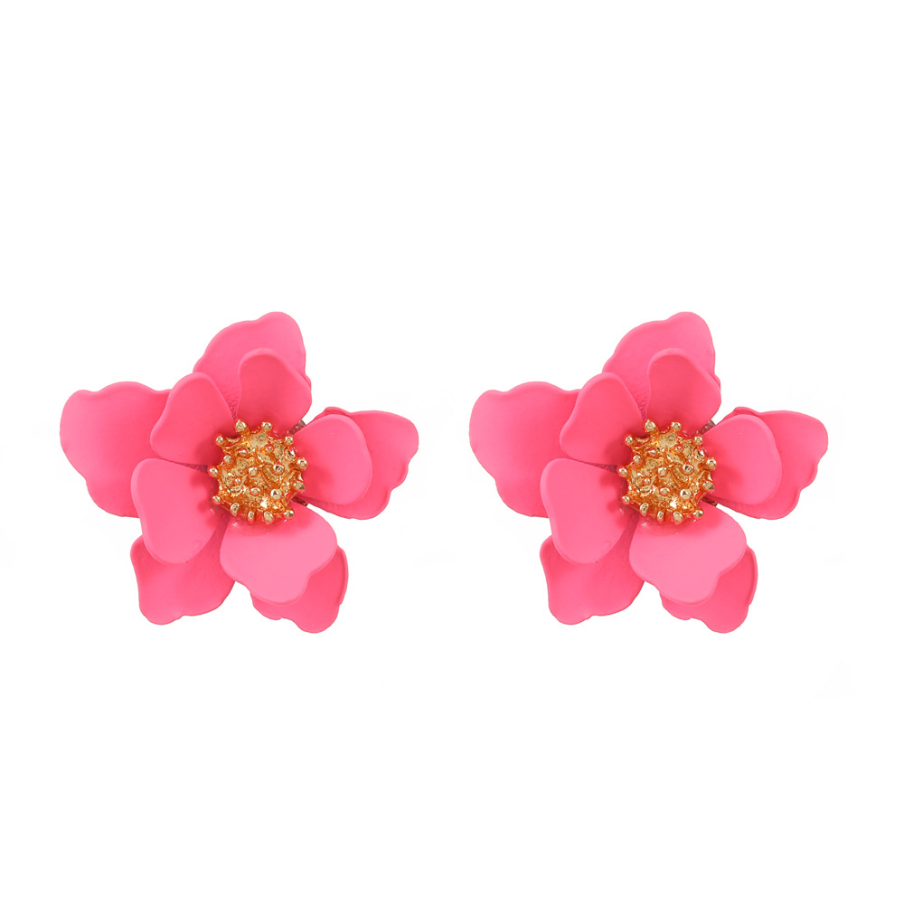 European and American ins colored frosted flower earrings, Japanese and Korean forest-style sweet multi-layered petal flower earrings, elegant earrings Item Picture