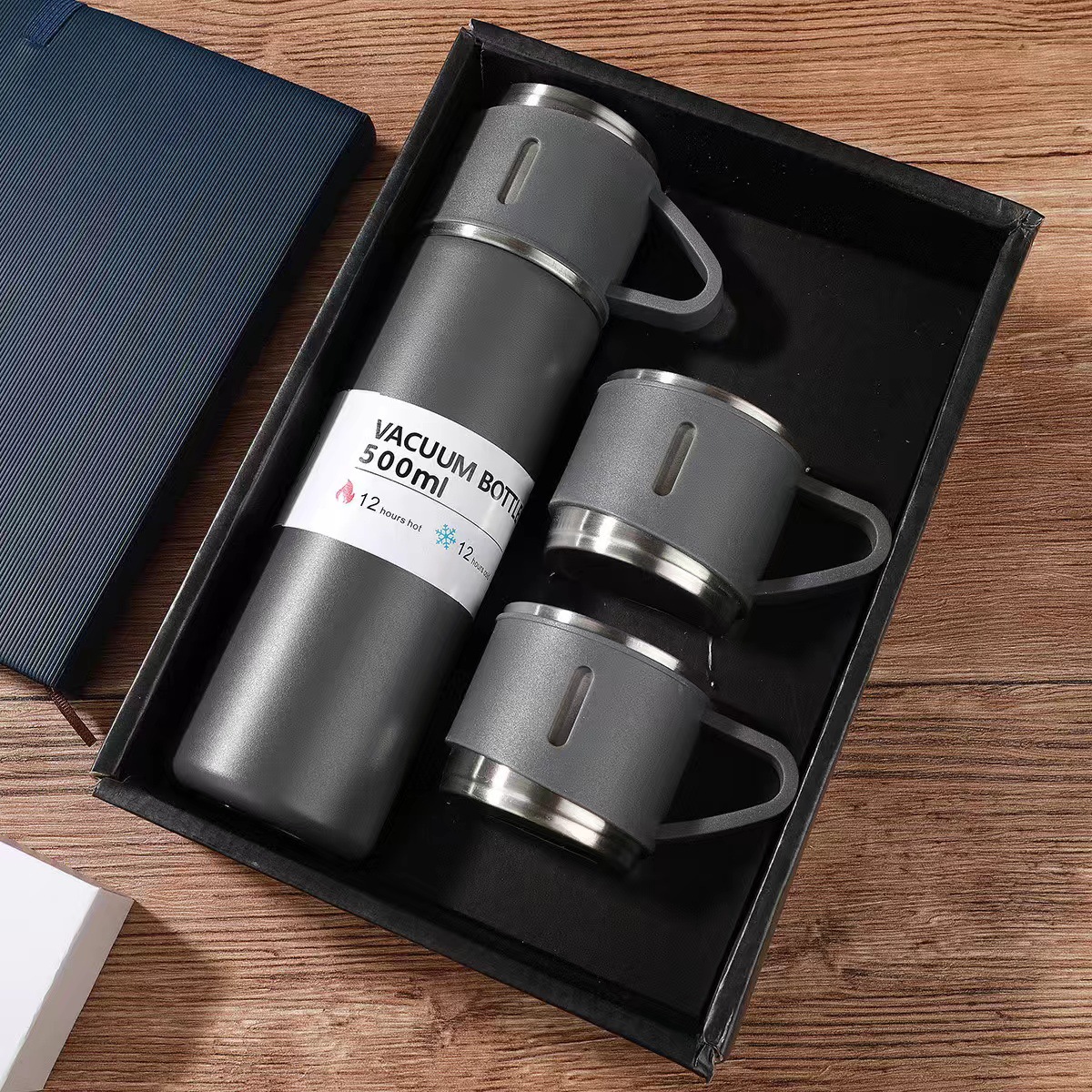 A three-lid water cup, stainless steel sleeping bar, portable bullet-shaped insulated cup, high-end set gift box, business gift cup Application Scenario