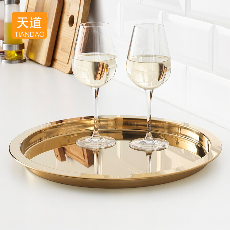 Stainless steel round tray, ins style, high-end hotel creative metal fruit plate, storage plate, decorative round plate full figure