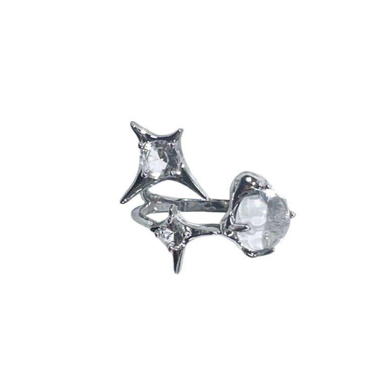 Simple and fashionable, irregular starlight design open ring, ins cold style, individual and high-end, elegant index finger ring Item Picture