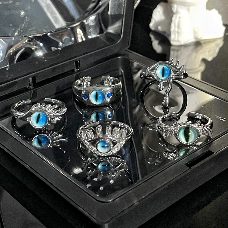 Devil's Eye Open Ring, female cat eye, niche, light luxury, high-end style, cold personality, index finger ring, unique ring details Picture