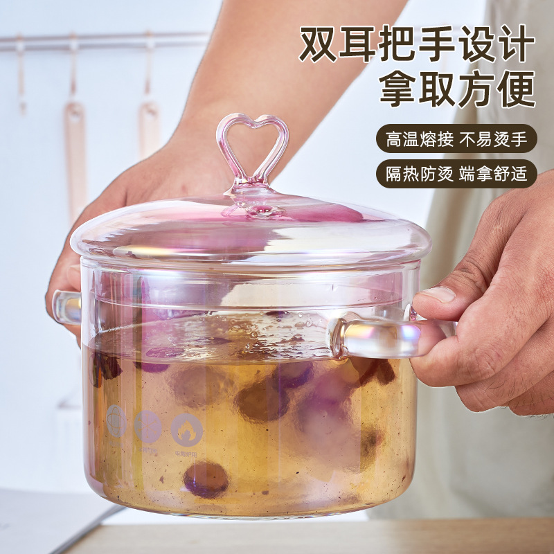 Wholesale transparent glass instant noodle pot, milk pot, thickened high-temperature resistant household large-capacity electric ceramic stove, special soup pot and cooking pot full figure