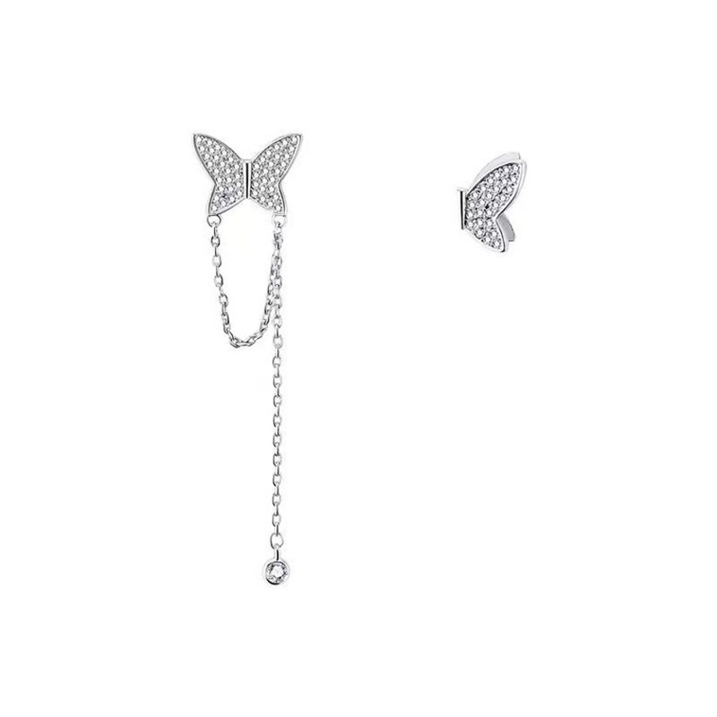 The new asymmetrical butterfly tassel stud earrings exude a high-end and elegant design for women, with a cold and light luxury and niche charm Item Picture