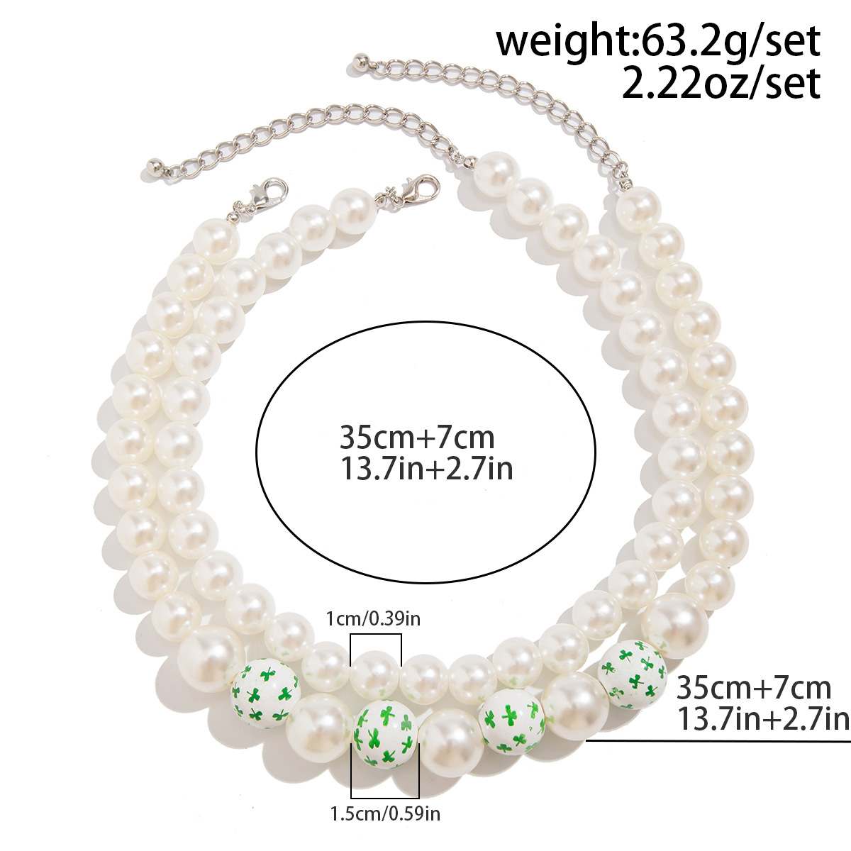 European and American cross-border Beer Festival green Element necklace, personalized colorful beaded imitation pearl love Valentine's Day neck Application Scenario
