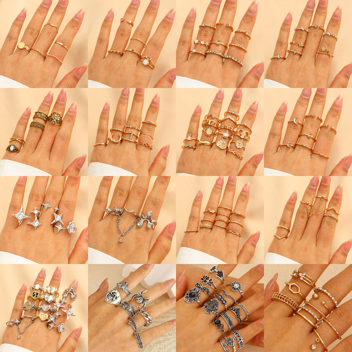 The new cross-border ring set from Europe and America features a creative, retro and simple alloy ring for the index finger of actress Mang Yueliang details Picture