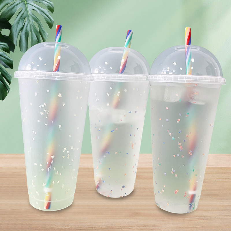 【 Customized Processing 】24oz new arched lid rainbow Straw cup, a bestseller in foreign trade. Transparent 710ml drinking straw full figure
