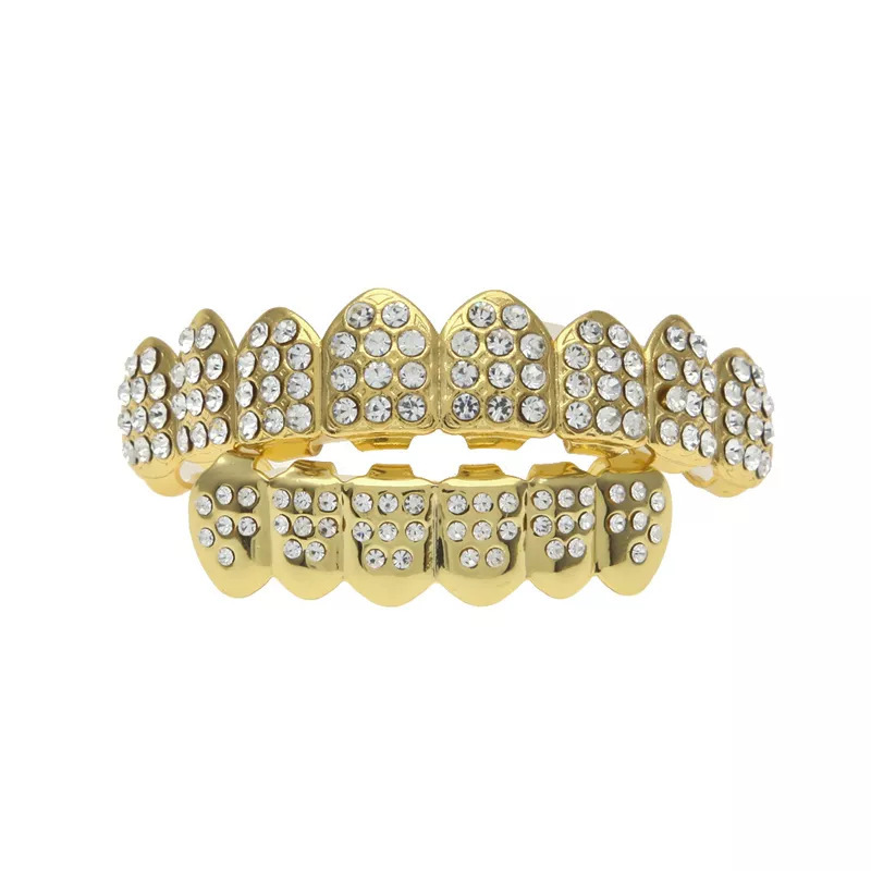 Hot-selling HIPHOP gold braces, Hiphop full diamond gold teeth, upper teeth, eight-tooth diamond braces, factory direct sales details Picture