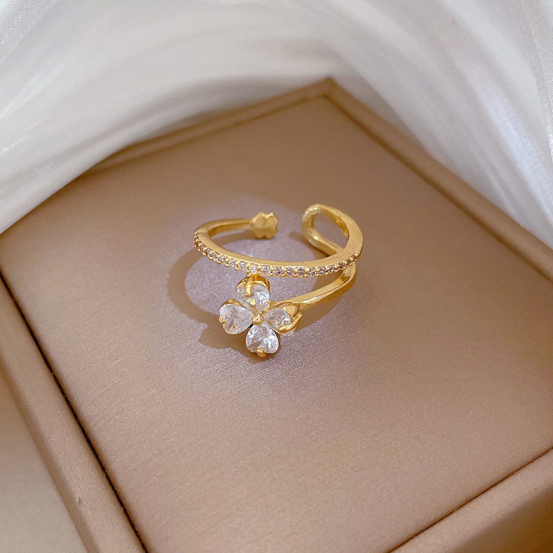 【 Real Gold 】 Lucky flower Full diamond ring with adjustable opening, simple Japanese-style ring couple rings Application Scenario