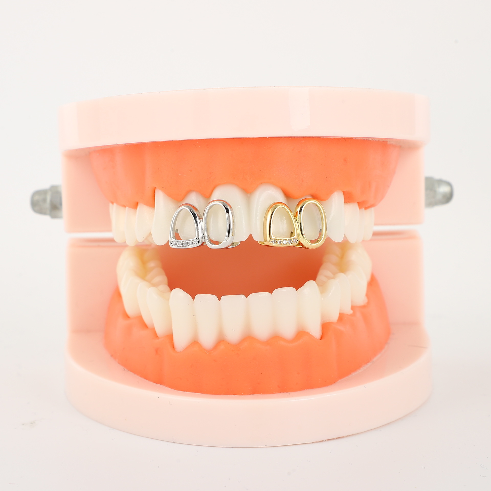 Cross-border European and American hip-hop bestsellers, Zircon micro-inlaid dental crowns teethgrillz hip-hop double teeth gold-plated teeth details Picture