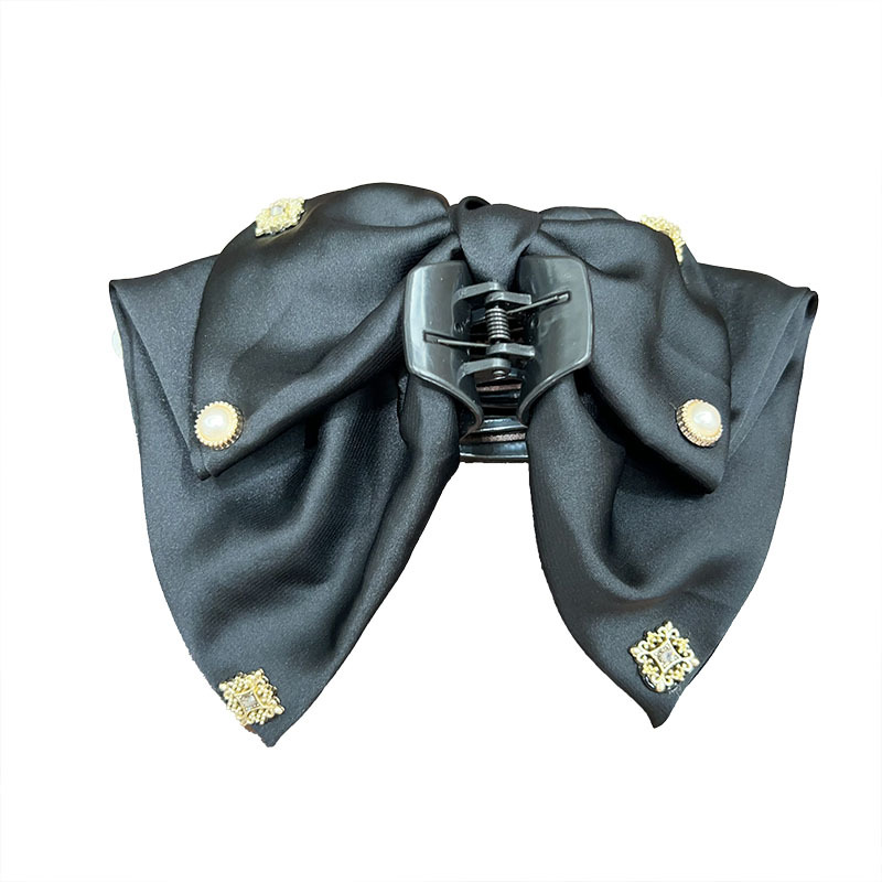 High-end satin bow clip for women's back head shark clip, elegant and versatile ponytail clip, fabric hair clip Item Picture
