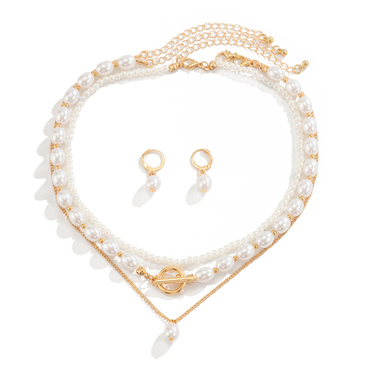 European and American cross-border jewelry, light luxury style, multi-layer collarbone chain imitating pearls, large round beads, versatile alloy water drop necklace Item Picture