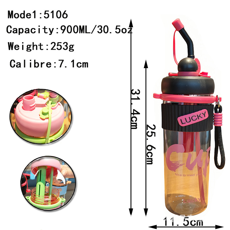 Cross-border e-commerce double-drinking straw tea strout, plastic water cup, portable handle, student female car office, creative water bottle Application Scenario