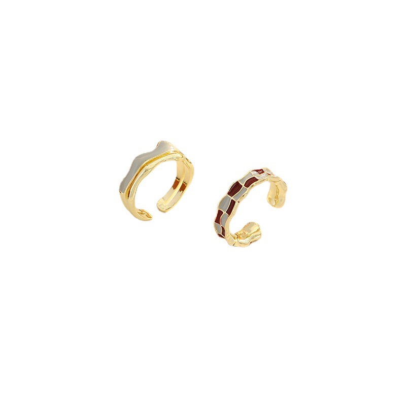 A high-end, personalized, drip-glazed checkerboard open ring with a cold and elegant feminine style, a new trendy, ins light luxury food ring Item Picture